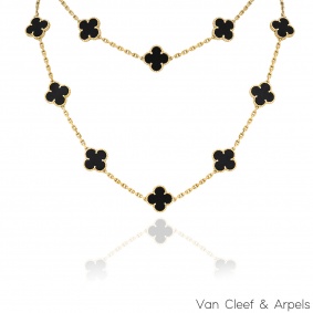 Van Cleef & Arpels Yellow Gold Onyx Vintage Alhambra 20 Motif Necklace VCARA43100 Van Cleef & Arpels Yellow Gold Onyx Vintage Alhambra 20 Motif Necklace VCARA43100